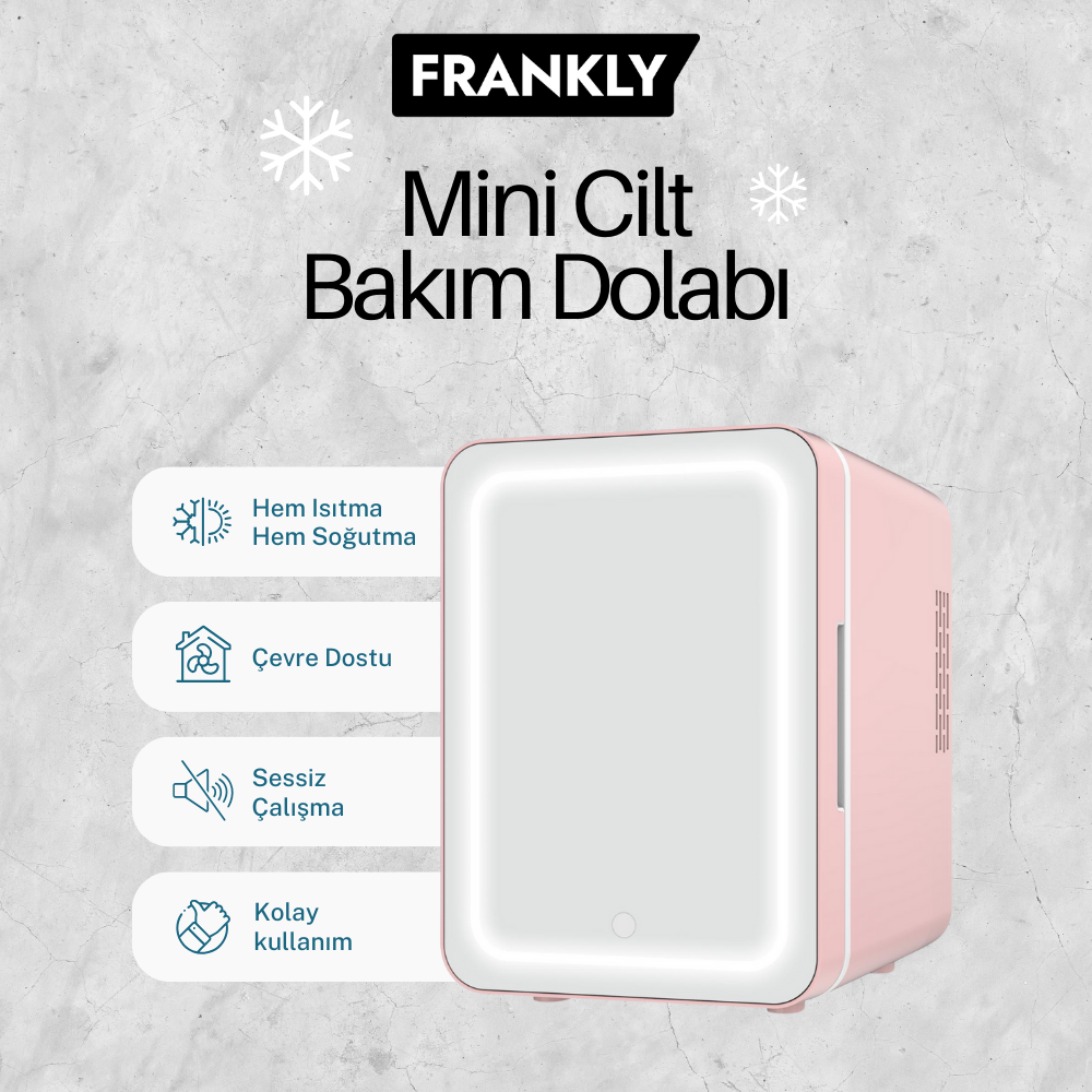 Aynalı Cilt Bakım Buzdolabı Taşınabilir Mini Fridge Pembe