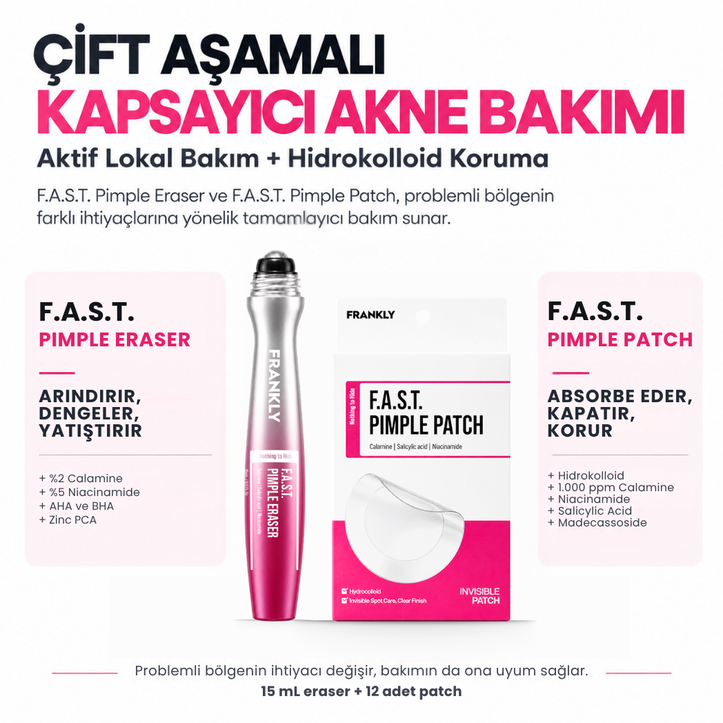 F.A.S.T. Pimple Clear Kit Akne ve Sivilce Bakım Kiti - Şeffaf Sivilce/Akne Bandı 12 Parça - Akne Kurutucu Losyon 15 ml