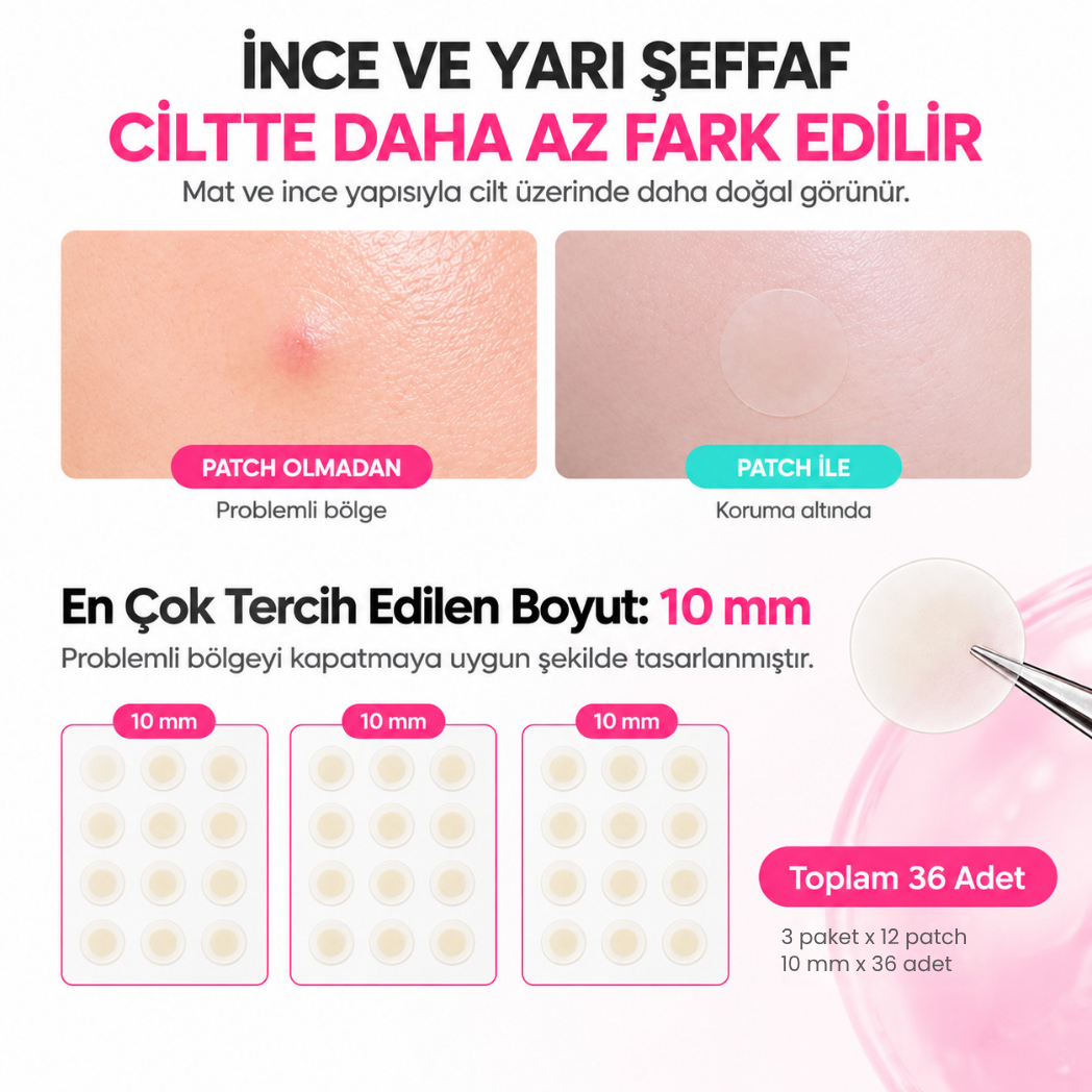 Pimple Patch Hidrokolloid Akne ve Sivilce Bakım Bandı 36 Parça